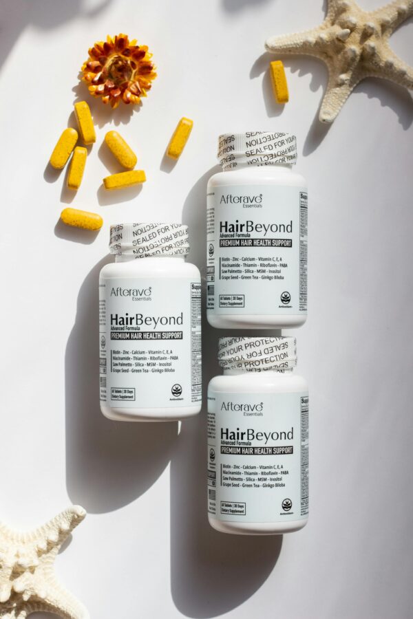 Vitamins and supplements for enhancing hair and skin health.